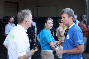 Minneapolis Mayor R.T. Rybak talks with volunteer Philip Thomas at Freewheelin VIP ride on Sunday (Photo by Ron S. Doyle)